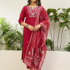 Dhiyona VV Cherry Red Womens Traditional Kurta Pant Set with Dupatta
