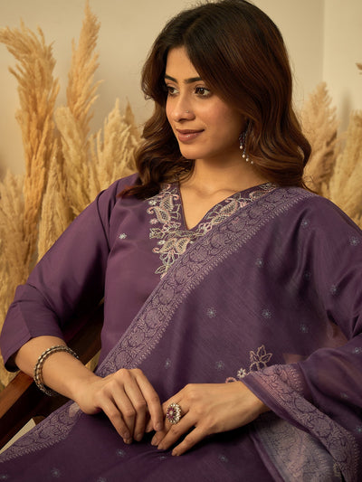 Indyancart VV Lavender Womens Traditional Kurta Pant Set with Dupatta