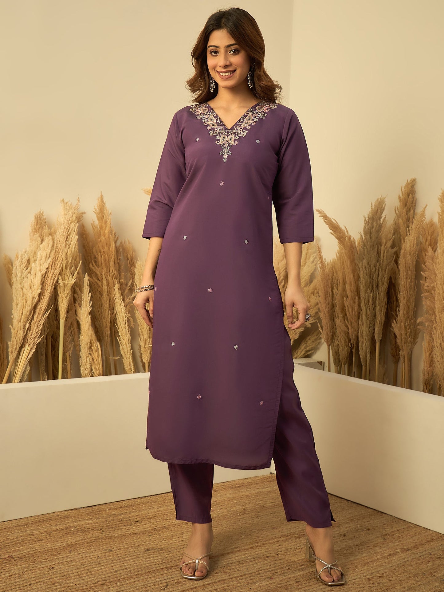 Dhiyona VV Lavender Womens Traditional Kurta Pant Set with Dupatta