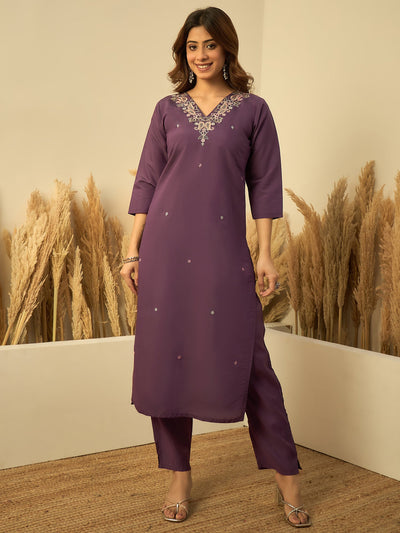 Indyancart VV Lavender Womens Traditional Kurta Pant Set with Dupatta
