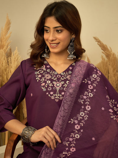 Indyancart VV Purple Womens Traditional Kurta Pant Set with Dupatta