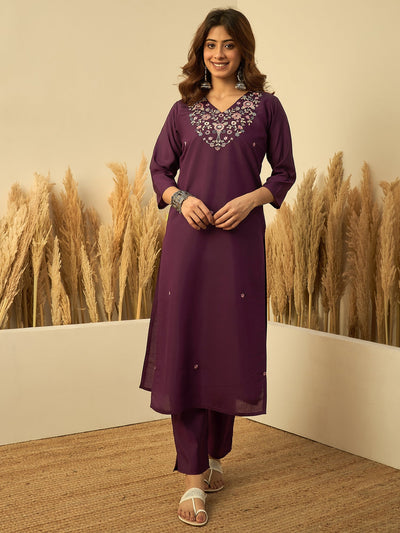 Indyancart VV Purple Womens Traditional Kurta Pant Set with Dupatta