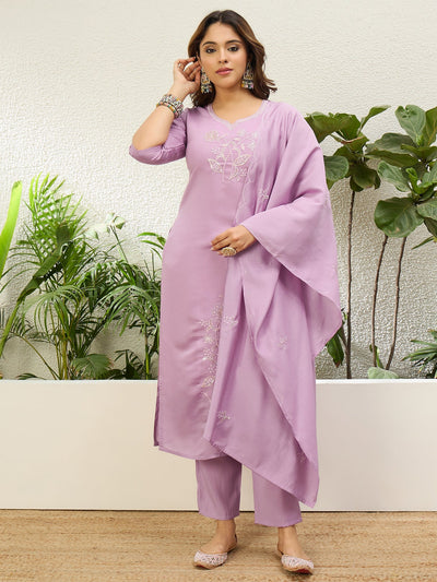 Indyancart VV Lavender Womens Traditional Kurta Pant Set with Dupatta