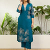 Dhiyona VV Teal Blue Womens Traditional Kurta Pant Set with Dupatta