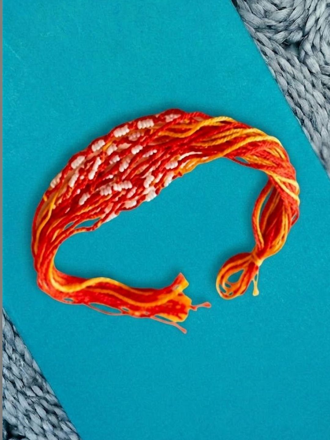 Anouk Set Of 6 Red & Yellow Thread Rakhi With Roli Chawal Chandan Mishri