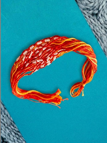 Anouk Set Of 6 Red & Yellow Thread Rakhi With Roli Chawal Chandan Mishri