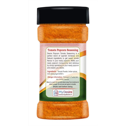 Desire Tomato Popcorn Seasoning Powder in a jar, spicy masala powder for flavorful popcorn seasoning.