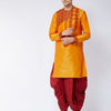 Men's Orange Silk Blend Angrakha Kurta and Dhoti Set