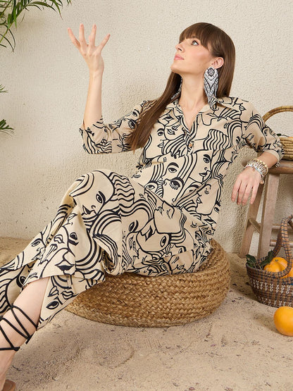 Women Abstract Printed Cotton Kurta with Palazzos