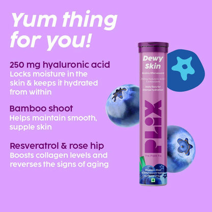 PLIX The Plant Fix Dewy Skin Hyaluronic Acid Effervescent Tablets For Radiant Skin - Blueberry - Indyancart