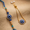 Dhiyona Set Of 2 Blue Evil Eye Gold Toned Bhaiya Bhabhi Rakhi