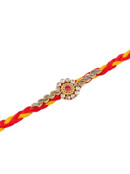 Anouk Set Of 6 Kundan Studded Floral Thread Rakhis With Roli Chawal Chandan & Mishri