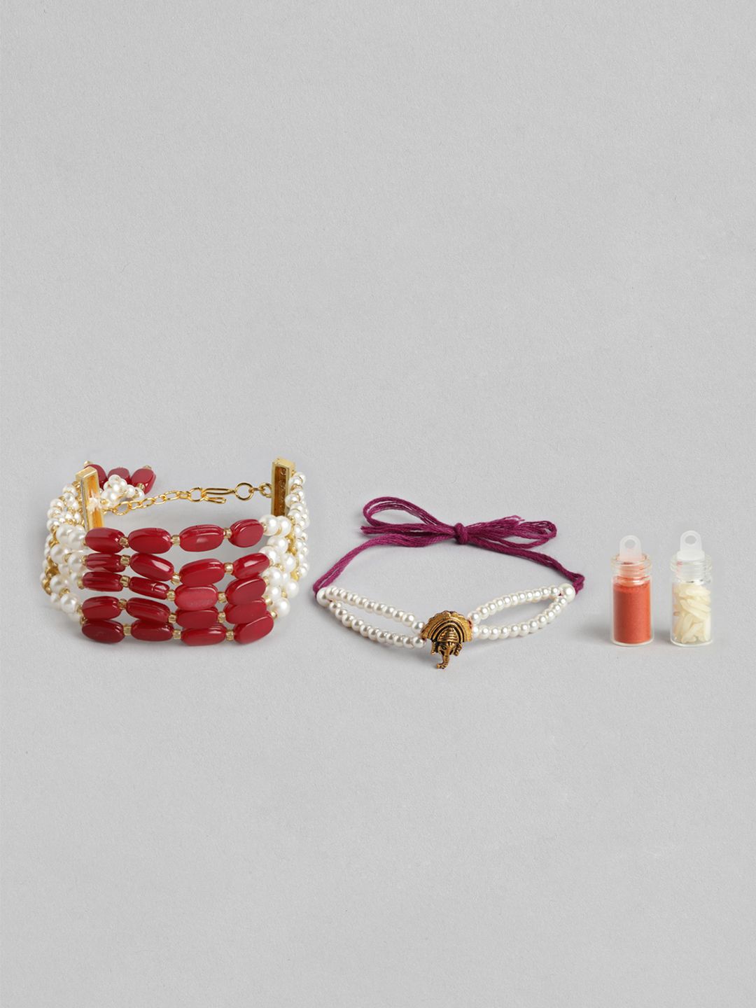 Anouk Unisex Set of 2 Beaded Bhai Bhabhi Rakhis With Roli & Chawal