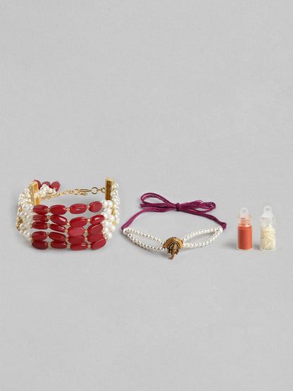 Anouk Unisex Set of 2 Beaded Bhai Bhabhi Rakhis With Roli & Chawal