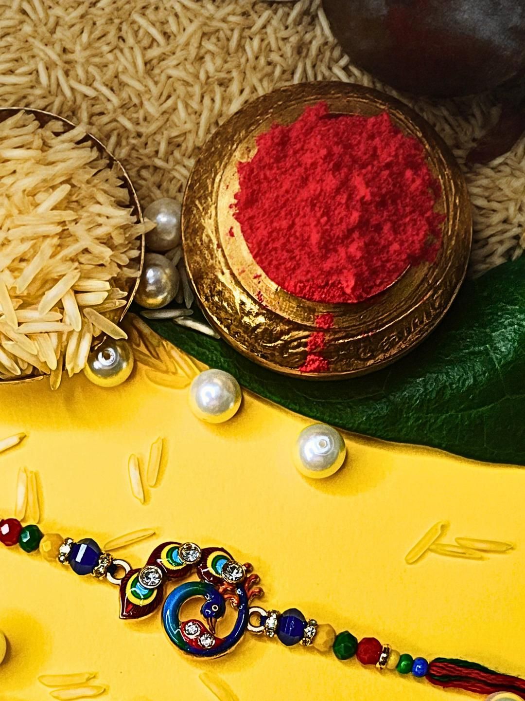 Anouk Set Of 3 Beaded Cotton Thread with AD Stones & Meenakari Designer Rakhi for Brother