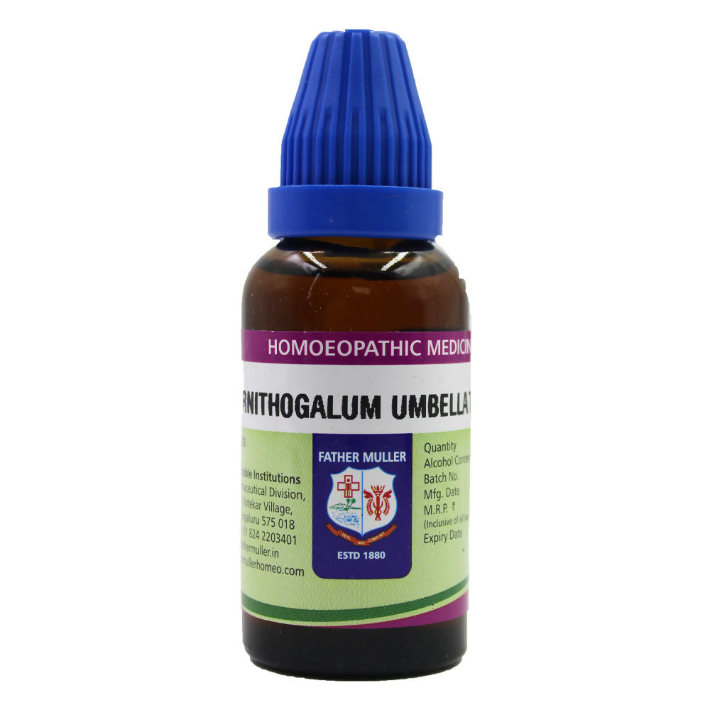 Father Muller Ornithogalum Umbellatum mother tincture bottle, herbal medicine for natural health, with label visible in the image.