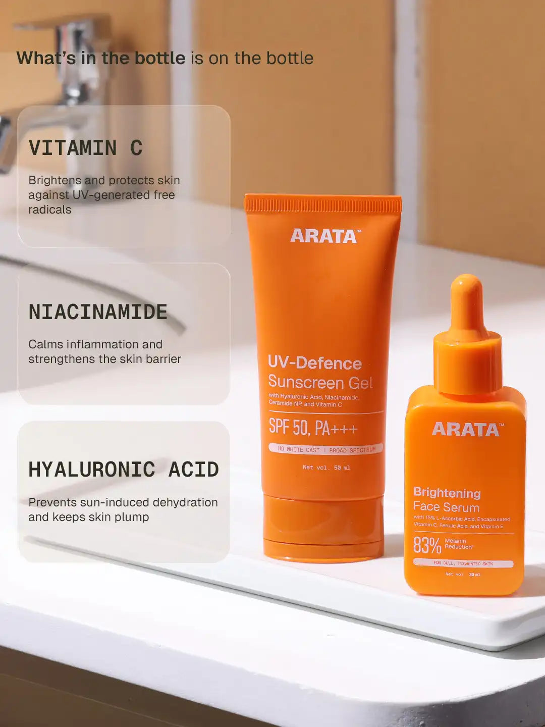 Arata Brightening Face Serum & Sunscreen Gel Combo