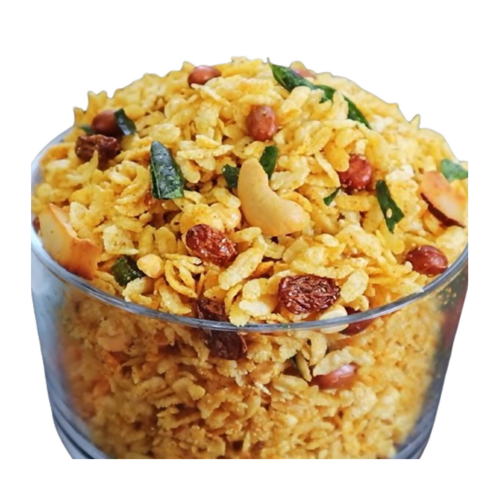 Godavari Vantillu North Indian Poha Chivda snack mixture in a bowl with crispy textured flakes and spices.