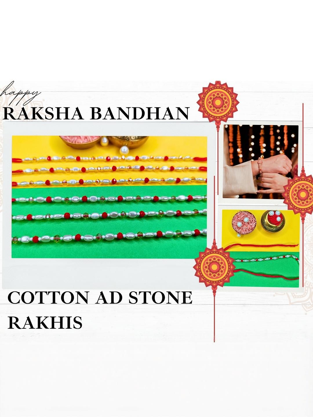 Anouk Set Of 6 Beaded Cotton Thread with AD Stones & Meenakari Designer Rakhi for Brother