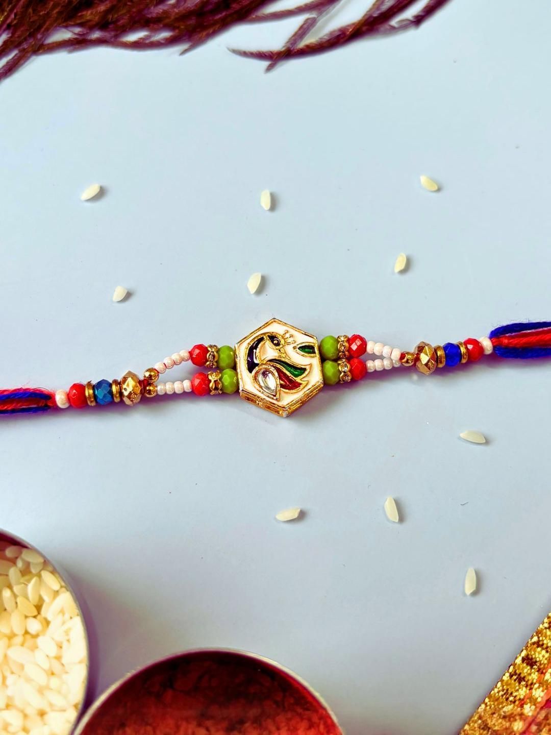 Anouk 3 pcs Meenakari Kundan Traditional Handmade Rakhi for Brother
