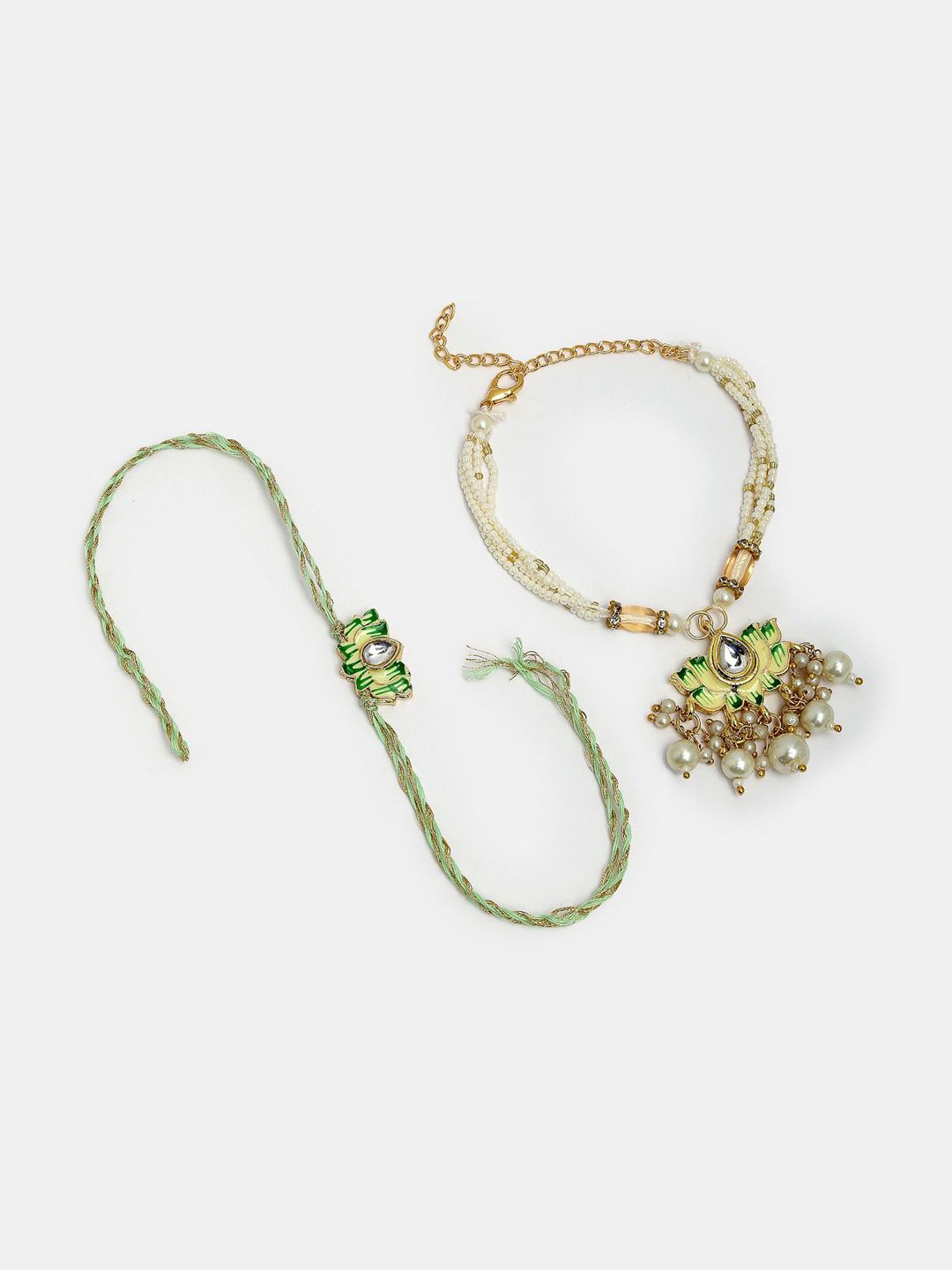 Anouk Kundan Studded And Beaded Lotus Shape Bhaiya Bhabhi Rakhis With Roli Chawal