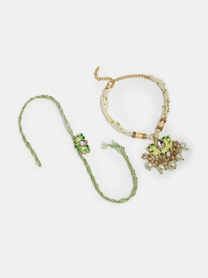 Anouk Kundan Studded And Beaded Lotus Shape Bhaiya Bhabhi Rakhis With Roli Chawal