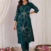 Indyancart IE Women Floral Embroidered Regular Thread Work Kurta with Palazzos