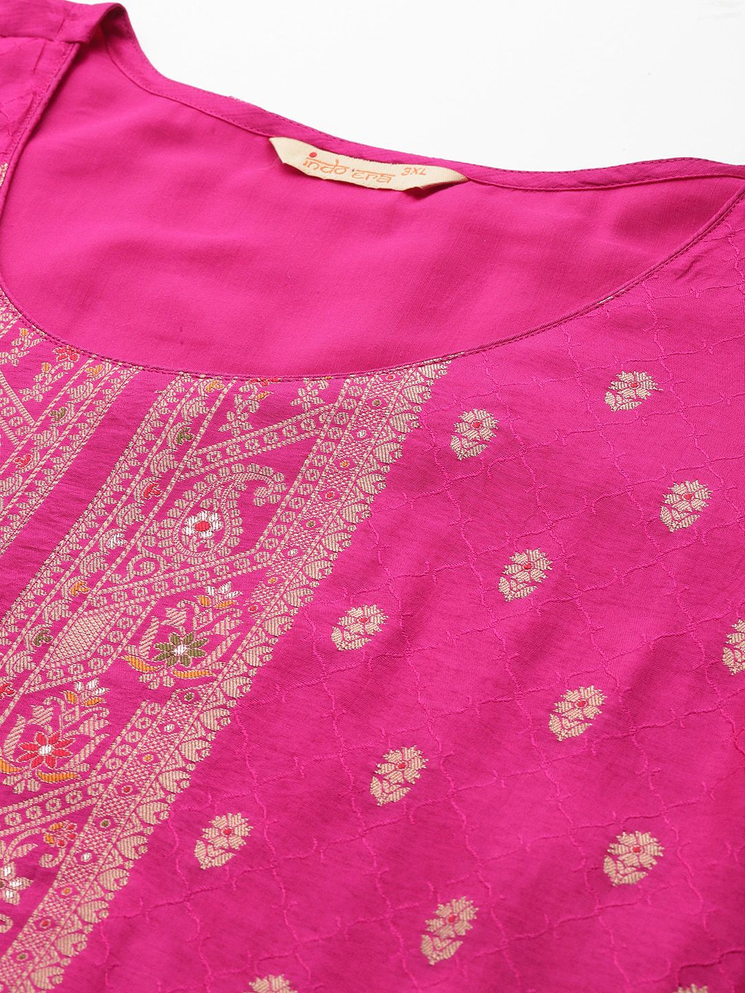 Indyancart Women's Plus Size Woven Design Kurta with Palazzos & Dupatta