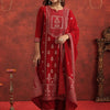 Dhiyona IE Motifs Embroidered Velvet Notch Neck Straight Kurta With Trousers & Dupatta
