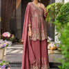 Dhiyona IE Floral Embroidered Sequinned Chinon A-Line Kurta With Palazzos & Dupatta