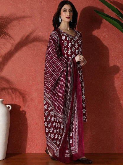 Indyancart SN Women's Embroidered Pure Cotton Kurta & Trouser With Dupatta