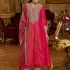 Dhiyona IE Floral Embroidered V-Neck A-Line Kurta With Trousers & Dupatta