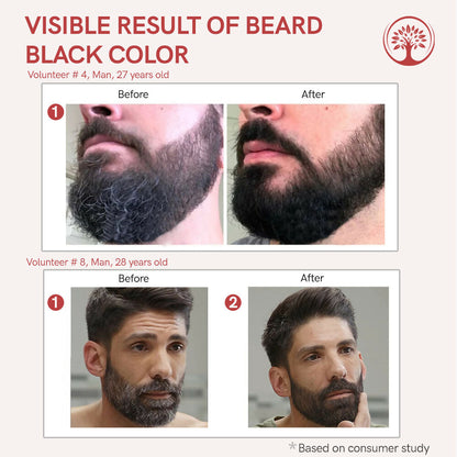 Ivory Natural beard color powder in black, organic plant-based formula, showcasing a beard with smooth, natural black color.