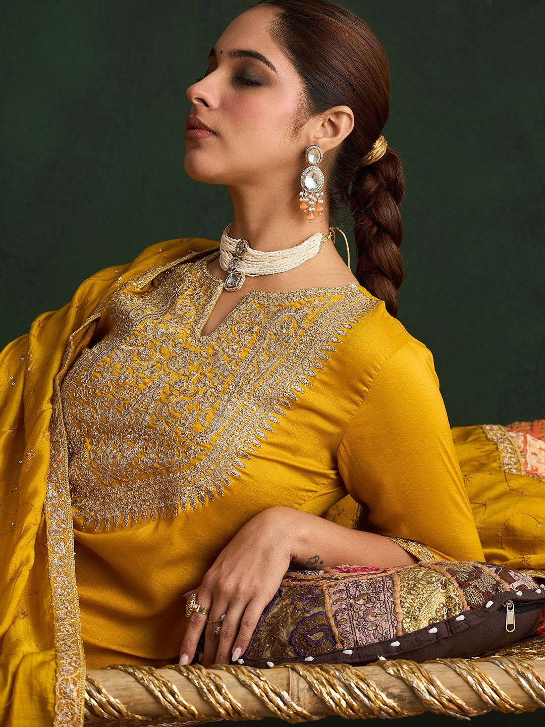Ethnic Motifs Embroidered Kurta With Trousers & Dupatta