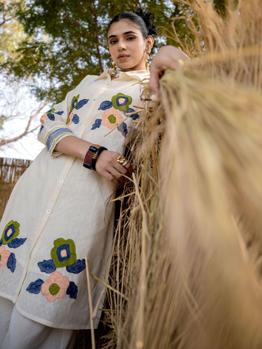 Women Floral Embroidered Regular Thread Work Pure Cotton Kurta with Palazzos