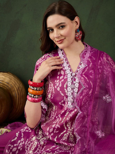 Indyancart SN Women's Printed & Embroidered Kurta & Trousers with Dupatta