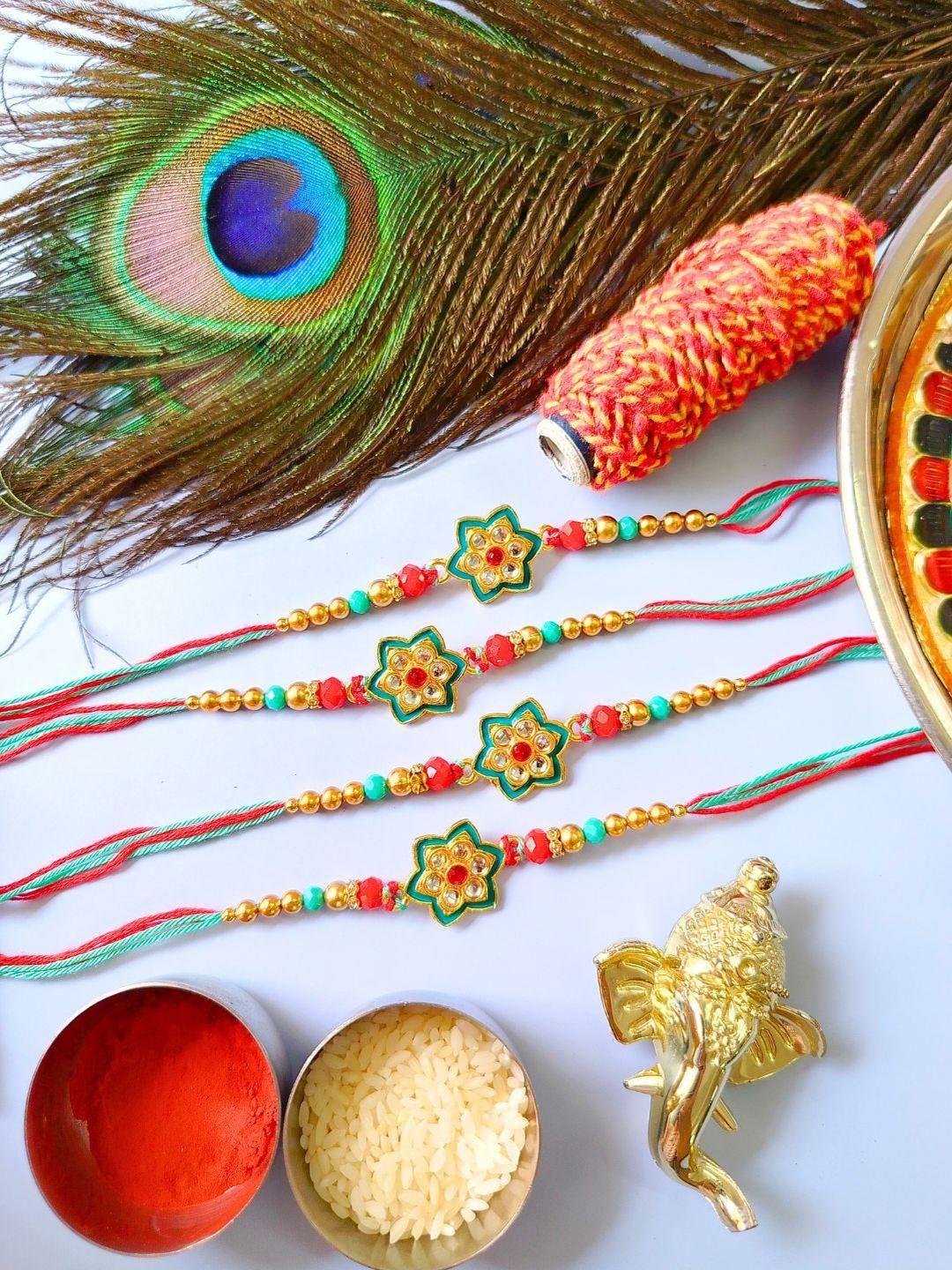 Anouk Pack of 4 Meenakari Kundan Traditional Rakhi
