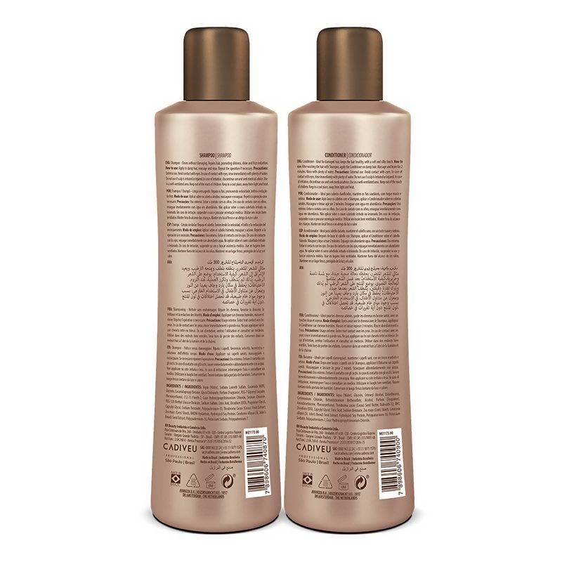 Cadiveu Brasil Cacau Extreme Repair Shampoo and Conditioner set with rich, nourishing formula for damaged hair repair and shine.
