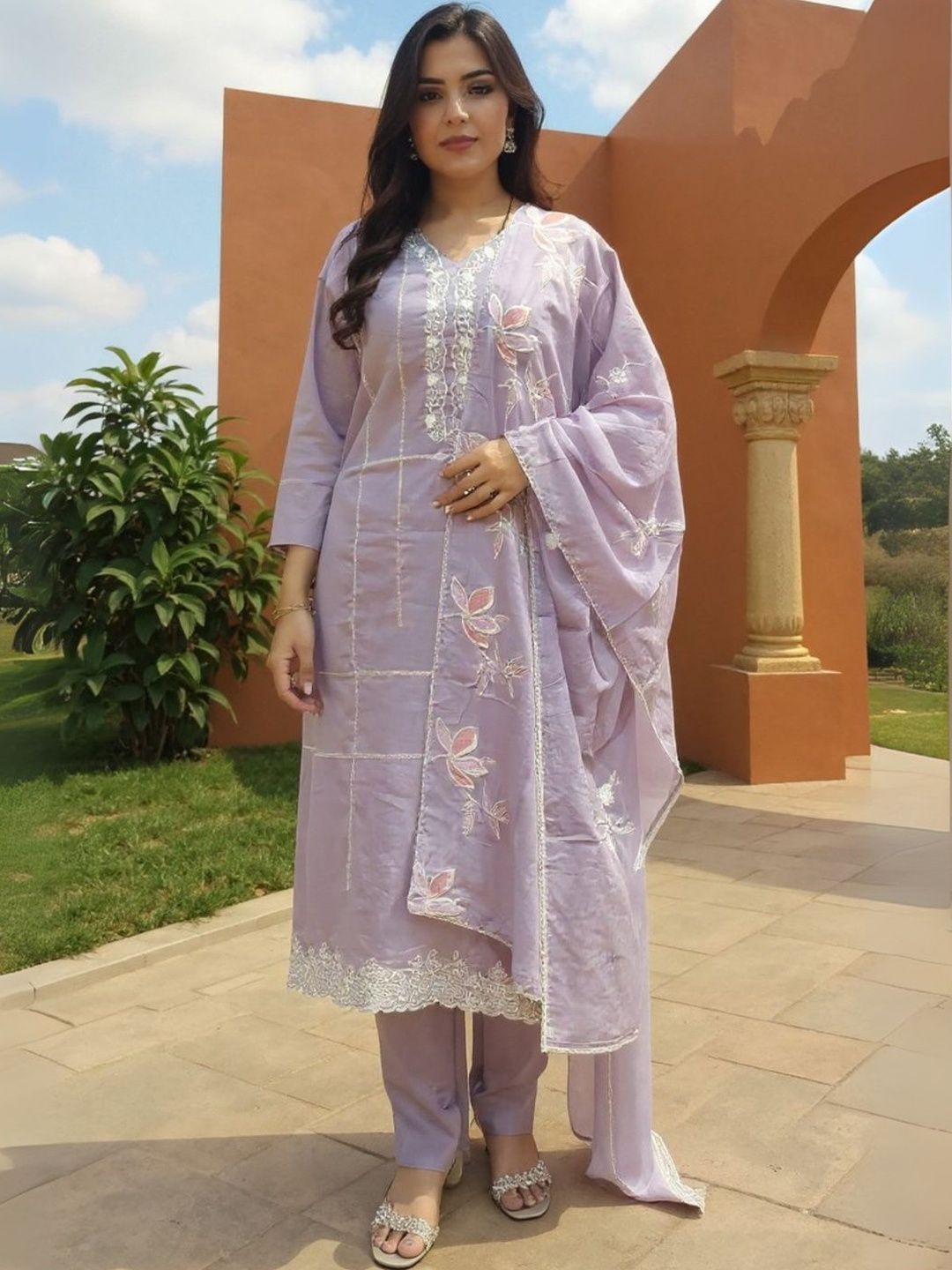 Women Ethnic Motifs Embroidered Cotton Kurta with Trousers & Dupatta