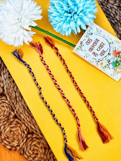Anouk Set Of 3 Multicolor Thread Rakhi With Roli Chawal Chandan Mishri