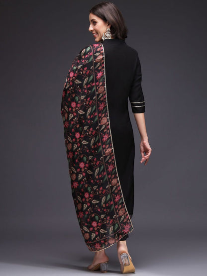 Indyancart SN Women's Floral Embroidered Kurta with Trousers & Dupatta