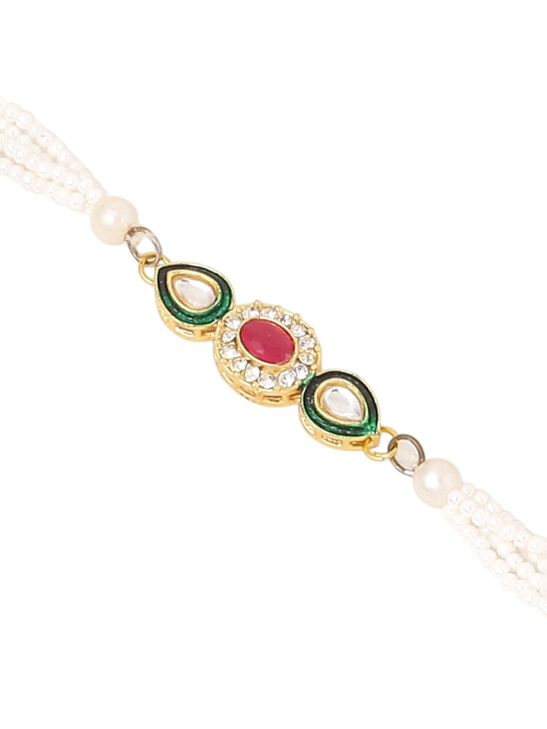 Anouk Set Of 2 Multicolor Oval Shape Kundan Studded & Beads Bhaiya Bhabhi Rakhi