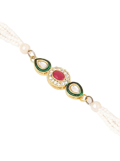 Anouk Set Of 2 Multicolor Oval Shape Kundan Studded & Beads Bhaiya Bhabhi Rakhi