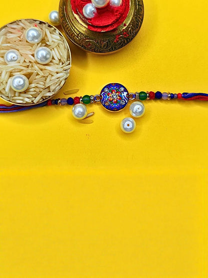 Anouk Set Of 3 Beaded Cotton Thread with AD Stones & Meenakari Designer Rakhi for Brother