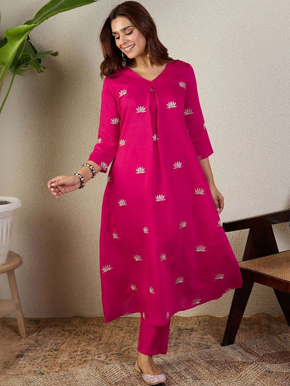 Dhiyona IE Embroidered V-Neck Top With Trousers Co-Ords