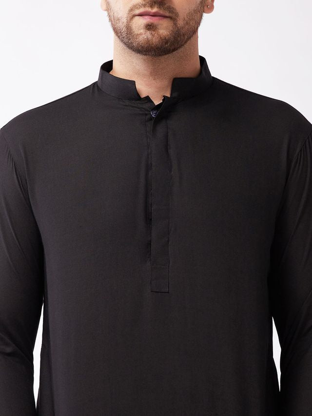 Men's Black Cotton Blend Straight Kurta Pyjama Set