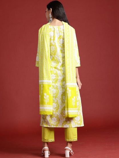 Women Ethnic Motifs Printed Regular Thread Work Pure Cotton Kurta with Trousers & With Dupatta