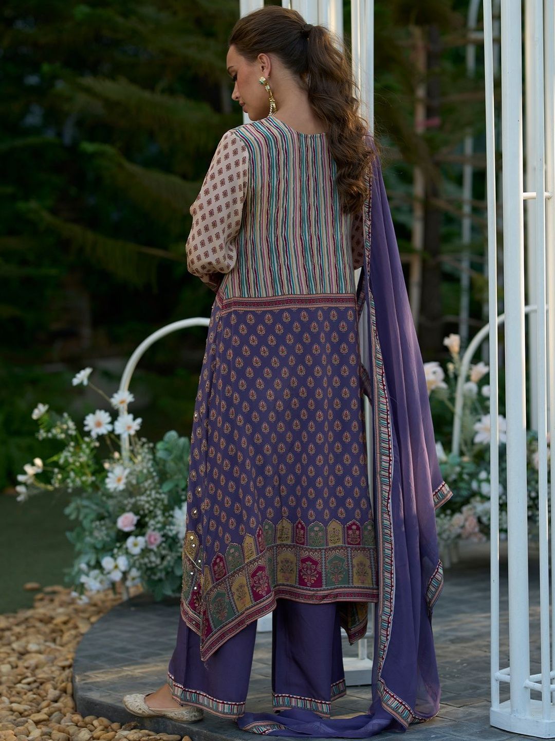 Women Ethnic Motifs Printed Sequinned A-Line Kurta with Palazzos & Dupatta