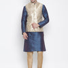 Men's Blue Silk Blend Straight Jacket  Kurta and Pyjama Set