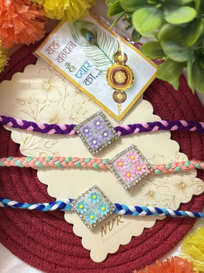 Anouk Set Of 3 Multicolor Ad Thread Rakhi With Roli Chawal Chandan Mishri